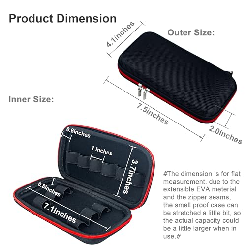 Vape Case 7.5 inch for Vape Pen & 510 Battery(Case Only) - color: Red Zipper