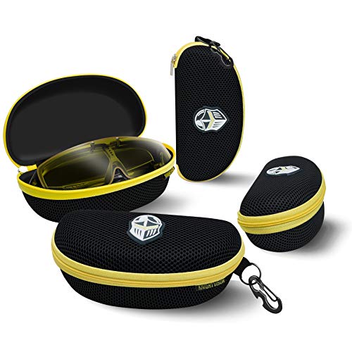 BLUPOND Knight Visor Large Sunglasses Case with Metal Carabiner & Zipper - EVA Semi Hard Frame Glasses Case for Men & Women - color: Black