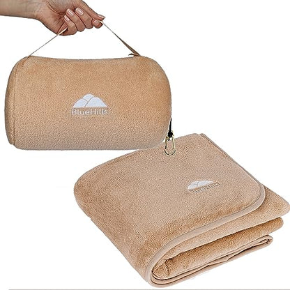 BlueHills Premium Soft Rolled Travel Blanket Pillow Combo Airplane - Beige - color: R06-beige