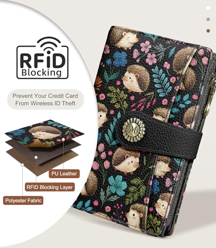 Hedgehog Wallet Women RFID Cute Passport Holder Credit Card Holder - color: Hedgehog