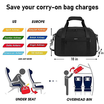 ECOHUB For Spirit Airlines Personal Item Bag 18x14x8 Travel Duffel Bags with Laptop Compartment & Shoe Bag Underseat Carry on Handbag with Wet Pocket, 30L (Black) - size: 18 inch underseat