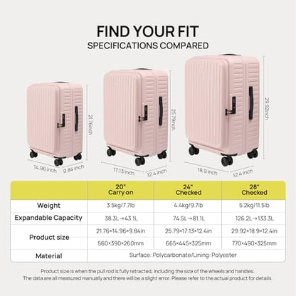 NINETYGO Top Opening Checked Luggage, Lightweight Large Suitcase, ALPS - color: 03-Light Pink, size: Checked 28-Inch