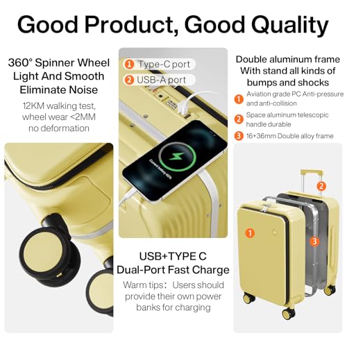 mixi Large Checked Luggage with Cup Phone Holder and Charger Hard Shell Suitcases with Spinner Wheels, 26 Inch Lark Yellow - color: Lark yellow, size: 26-inch