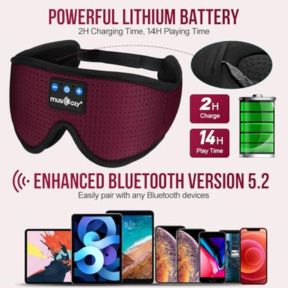 MUSICOZY 3D Sleep Headphones Bluetooth 5.4 Breathable Sleep Eye Mask - color: Maroon Red