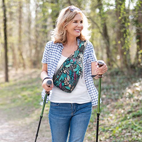 G4Free RFID Sling Bag Crossbody Backpack Small Chest Shoulder Bag Hiking Outdoor - color: Blue Leaf