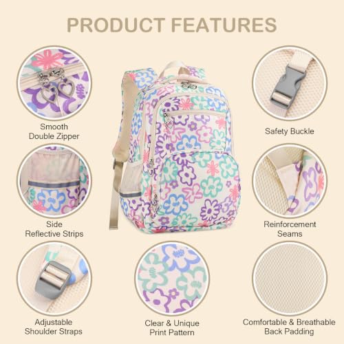 Rexmore Girls 3Pcs Backpack Set with Lunch Box & Pencil Case, Beige - color: Beige