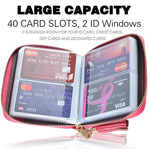 Easyoulife Womens Credit Card Holder Wallet Zip Leather Card Case RFID Blocking (Rose) - color: Rose