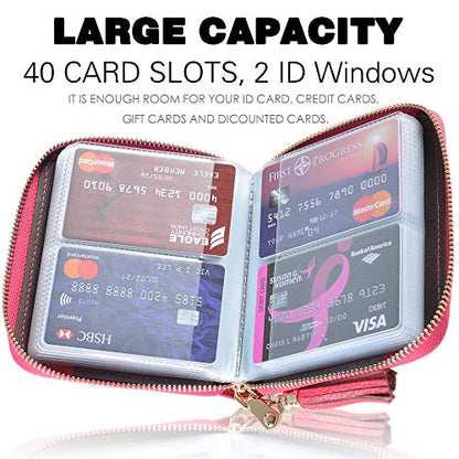 Easyoulife Womens Credit Card Holder Wallet Zip Leather Card Case RFID Blocking (Rose) - color: Rose