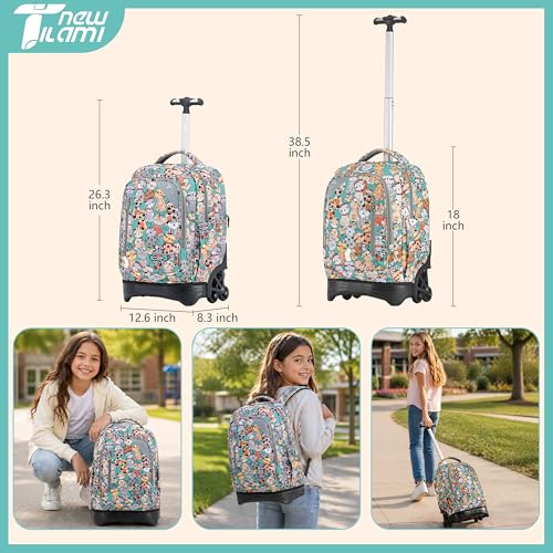 NEW TILAMI 18-Inch Rolling Backpack 6-Wheel for Kids School Travel - color: Cats