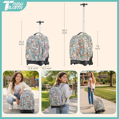 NEW TILAMI 18-Inch Rolling Backpack 6-Wheel for Kids School Travel - color: Cats