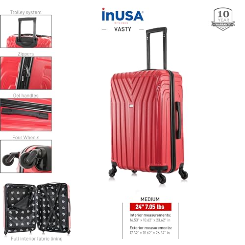 InUSA VASTY 24-Inch Medium Hardside Spinner Luggage Lightweight Red - color: Red, size: 24 Inch