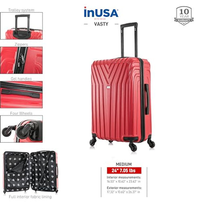 InUSA VASTY 24-Inch Medium Hardside Spinner Luggage Lightweight Red - color: Red, size: 24 Inch