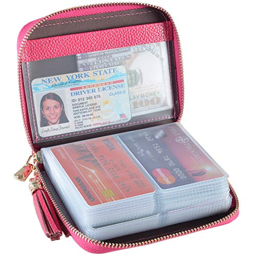 Easyoulife Womens Credit Card Holder Wallet Zip Leather Card Case RFID Blocking (Rose) - color: Rose