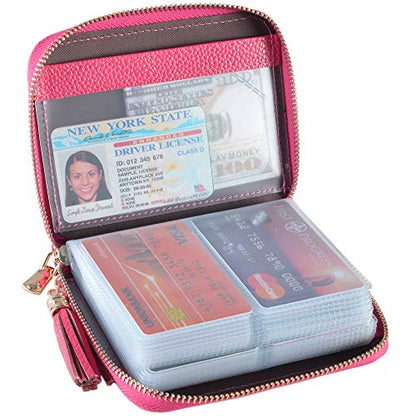 Easyoulife Womens Credit Card Holder Wallet Zip Leather Card Case RFID Blocking (Rose) - color: Rose