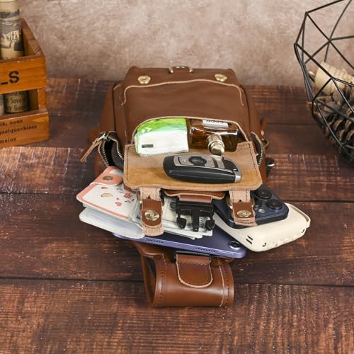 Genuine Leather Hiking Travel DayPack Sling Crossbody Triangle Chest Pack Bag For Men Women 8241 (E-Brown 2) - color: E-brown 2
