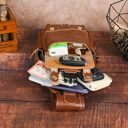 Genuine Leather Hiking Travel DayPack Sling Crossbody Triangle Chest Pack Bag For Men Women 8241 (E-Brown 2) - color: E-brown 2