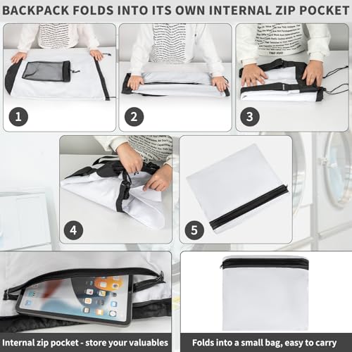 150L Laundry Bag Backpack with 3 Sizes Mesh Wash Bags and Shoulder Straps - color: White, size: 150L