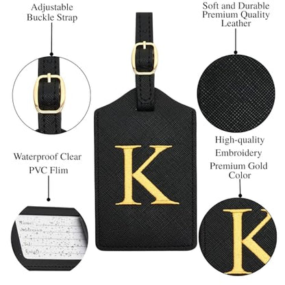 Luggage Tag PU Leather for Suitcase Baggage Handbag Travel Bag Label Suitcase Tag Label Tag w. Name Card & Privacy Cover (K) - style: K