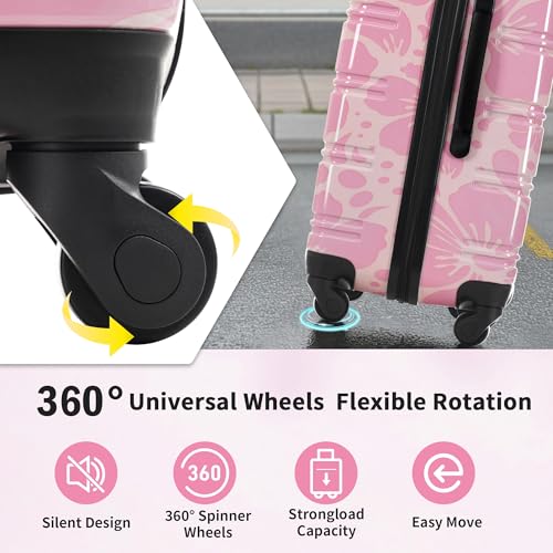 Merax Hardshell Luggage Set,3-Piece Printed Travel Suitcases,Pink - color: Pink, size: 3 Piece(20/24/28)