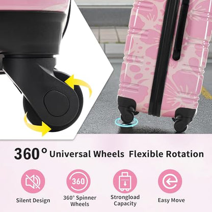 Merax Hardshell Luggage Set,3-Piece Printed Travel Suitcases,Pink - color: Pink, size: 3 Piece(20/24/28)