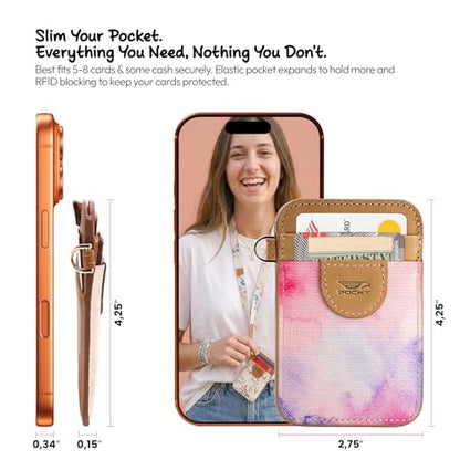 POCKT Elastic Card Holder Wallet for Women and Men, Genuine Leather Slim RFID Blocking Front Pocket Credit Card Holder, Cute Small Minimalist Wallet | Mood - color: Mood