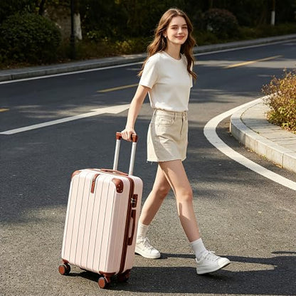 Travel Luggage Set 3 Piece, Premium ABS Hardshell Suitcase with TSA Lock, 20/24/28 Inch Lightweight Spinner Wheels, Durable Lightweight Carry On Bag Sets - color: B - Ivory