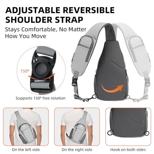 Crossbody Sling Bag, Lightweight Travel Sling Backpack with RFID Blocking - color: Grey
