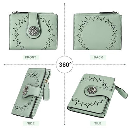 Tipmile Small Wallet for Women Bifold RFID Blocking Card Holder Leather Wallets with Zipper Coin Pocket - color: Green