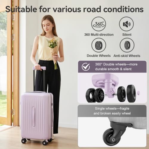 Luggage Sets 3 Piece Suitcase Spinner Hardshell TSA Lock,Purple - color: Purple