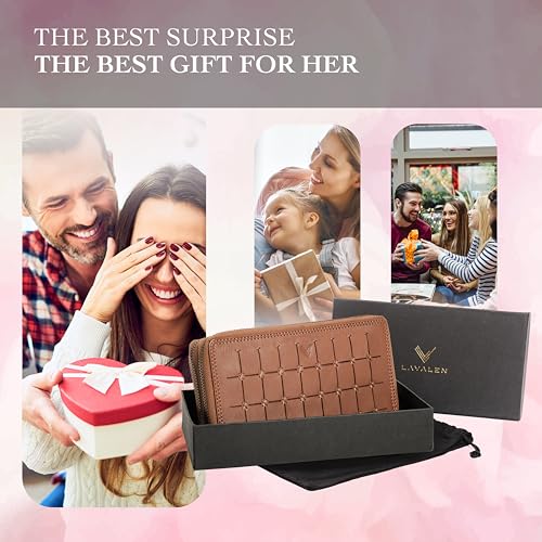 RFID Leather Wallet for Women, Genuine RFID Leather Card Holder - color: Cognac