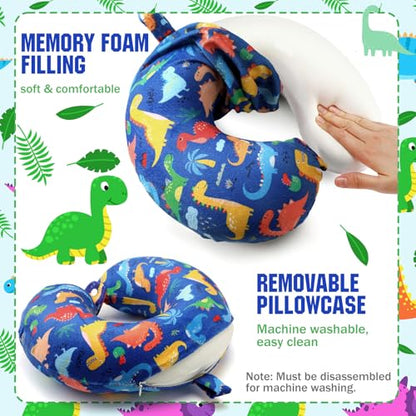 Gilprop 2 Pcs Dinosaur Neck Pillow for Travel with Sleep Eye Mask - style: Dinosaur