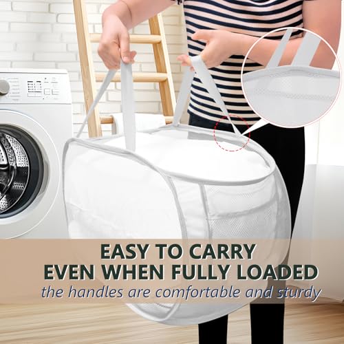Collapsible Laundry Hamper Basket,Pop Up Mesh Foldable Bag for Laundry Room - color: White