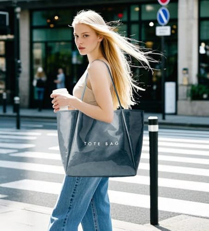 KALIDI PVC Tote Bag Women Large Kraft Paper Travel Beach Bag Jelly Purses - color: #2 Blue Set