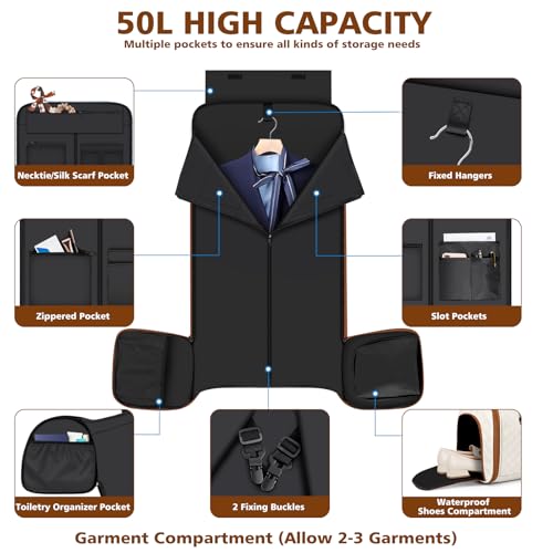 Convertible Garment Bag for Travel, 4-in-1 Backpack for Women Men, 3pcs 50L - color: B-Off White