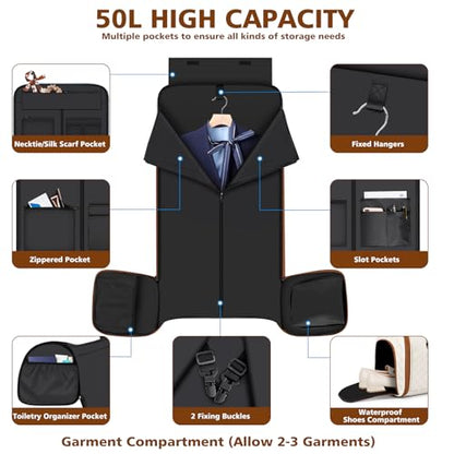 Convertible Garment Bag for Travel, 4-in-1 Backpack for Women Men, 3pcs 50L - color: A-Off White