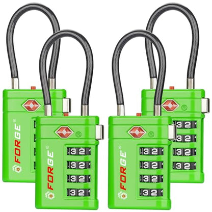Forge Open Alert TSA Approved Luggage Locks, Green, 4 Pack Locks. - color: Green 4 PK
