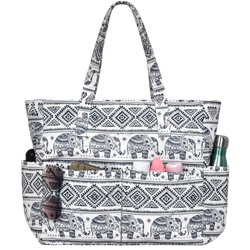 oscaurt Beach Bags for Women Large Waterproof Sandproof Beach Tote Swim Pool Bag with Zipper for Travel Vacation Essentials - color: Elephant