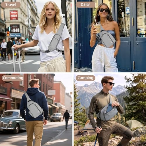 Crossbody Sling Bag, RFID Travel Hiking Sling Backpack, Compact EDC Bag - color: Grey