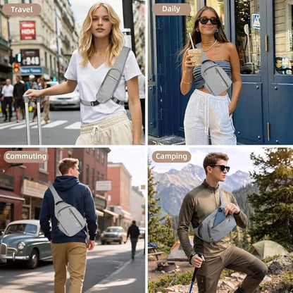 Crossbody Sling Bag, RFID Travel Hiking Sling Backpack, Compact EDC Bag - color: Grey