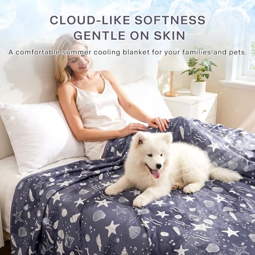 Cooling Blanket Twin Size 60"x90" Dual-Sided Thin Summer Blankets - color: Grey - Starfish, size: Twin 60"x90"