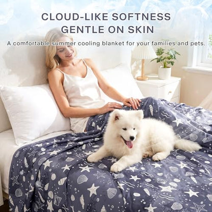 Cooling Blanket Twin Size 60"x90" Dual-Sided Thin Summer Blankets - color: Grey - Starfish, size: Twin 60"x90"