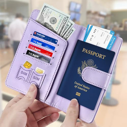 Passport Holder for Travel Essentials Wallet Cover Case Women Men Gift - color: D-Light Purple