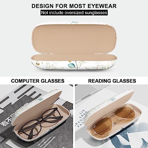 Eyeglasses Case, Hard Shell Protective Case for Glasses, Unisex for Women Men - color: White Background Leaves