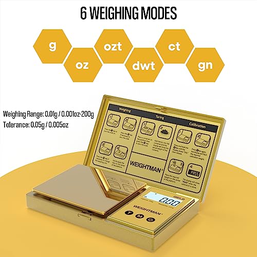 WEIGHTMAN Digital Scale Gram, 200g/0.01g Pocket Scale Gold Titanium Plating - color: Gold