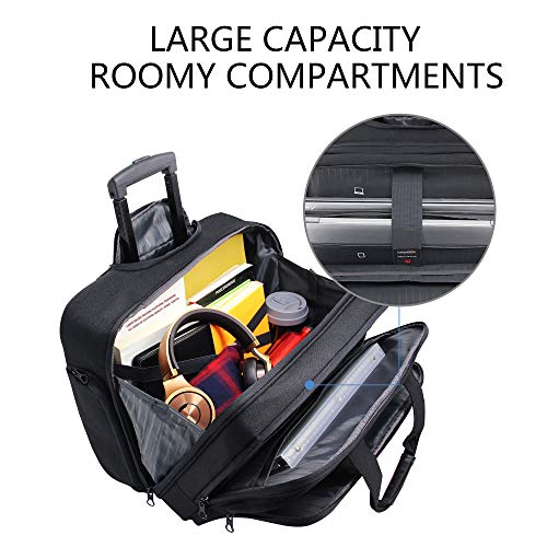 KROSER 17.3 Inch Rolling Laptop Computer Bag,Wheeled Briefcase，Roller case | Multi-compartments,silent wheels, fits airline overhead bins for overnight business trips