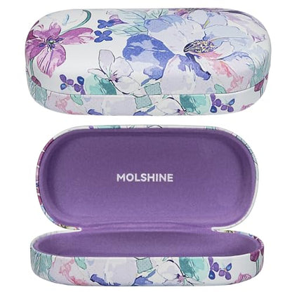 molshine Hard Shell Sunglasses Case,Classic Large Glasses Case for Women Men,Sunglass Eyeglasses - color: Blue Flower