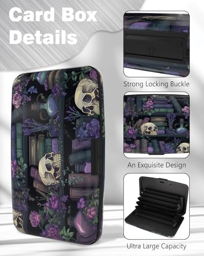 Maicican Credit Card Holder, Mini RFID Blocking Aluminum Wallet - color: Purple Flowers and Skulls