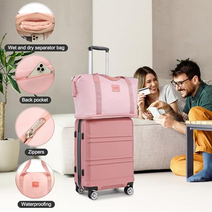 Kono Suitcase Luggage Set Expandable(only 28") with Spinner Wheels - color: Nude/Rose Pink, size: 6-piece set (Db/Tb/12/20/24/28)