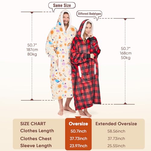 yescool Wearable Blanket Hoodie as Christmas Birthday Gifts for Women Mom - color: Beige Rainbow, size: Oversized