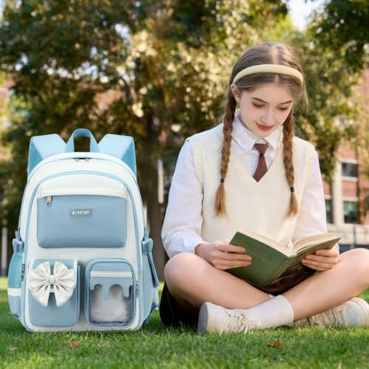 Backpack for Girls, Cute Girls Backpack with Lunch Bag Pencil Case - color: Blue